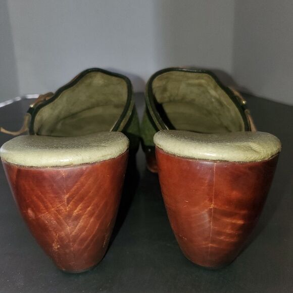 Calleen Cordero Green Wool Embelished Wood Clogs Mules Handmade size 8 - Picture 4 of 10